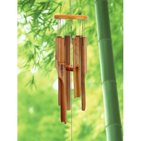 Carillon Éolien - Bois et Bambou Naturel - 6 Tubes Sonores - Pour Jardin Terrasse Balcon Porche - 1 Pièce (1/5)
