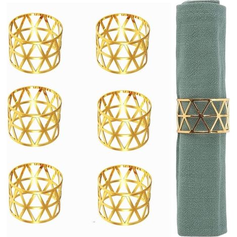 Ronds de serviette dorés, lot de 6, avec boucle et trou en métal, parfaits pour la décoration de Noël, Thanksgiving et anniversaires. (1/5)