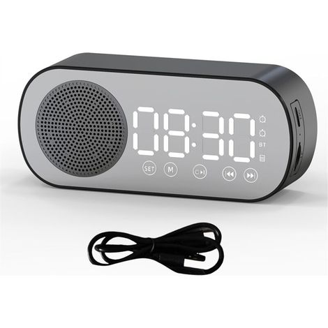 Réveil Numérique Bluetooth Double Alarme Haut Parleur Prise Carte TF Bureau Domicile Noir (1/4)