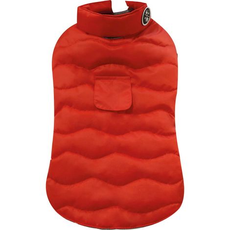 50 cm: Giubbotto imbottito impermeabile con fodera interna in pile rosso fluo Eco Leaves per cani