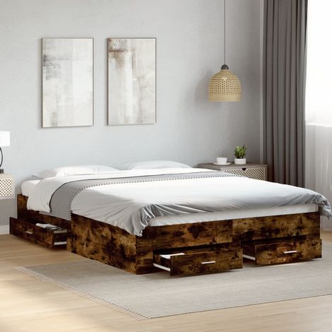 Cama con cajones madera de ingeniería roble ahumado 150x200 cm vidaXL