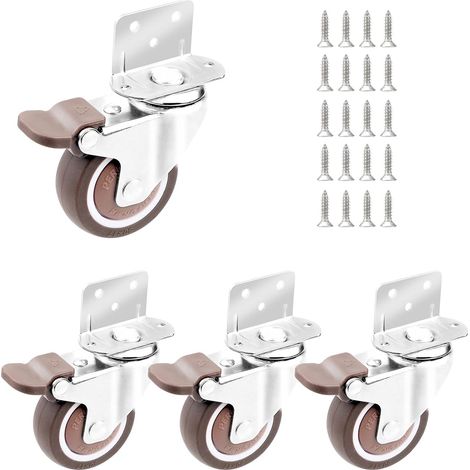 4 L Type Roulettes Pivotantes en Caoutchouc Souple, Ø49MM, avec frein Roues en Caoutchouc pour Meubles (1/5)