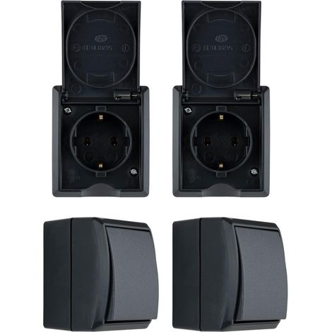 4tlg. Feuchtraum Steckdose Schalter Starter Set REV RITTER AquaForm Aufputz anthrazit grau