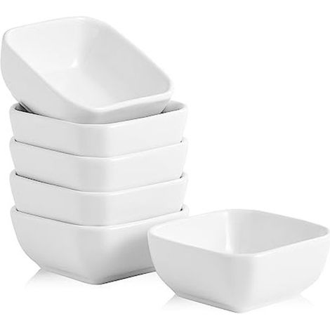 Juego de 6 cuencos de cerámica para salsas - 85 ml - Cuencos cuadrados pequeños para salsa de soja - Blanco (1/5)
