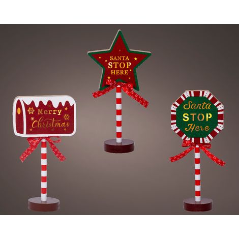 Decorazione cartello natalizio a LED, altezza 32,3 cm, colore rosso e verde, modello assortito.