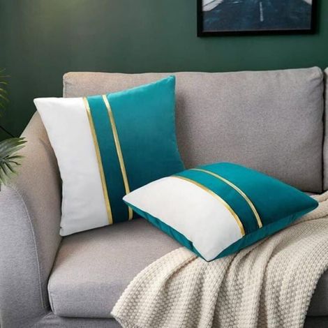 Housse De Coussin - 45x45 Cm - Velours Turquoise - Fermoir Invisible - Pour Canapé Lit Chambre - Lot De 2 (1/4)