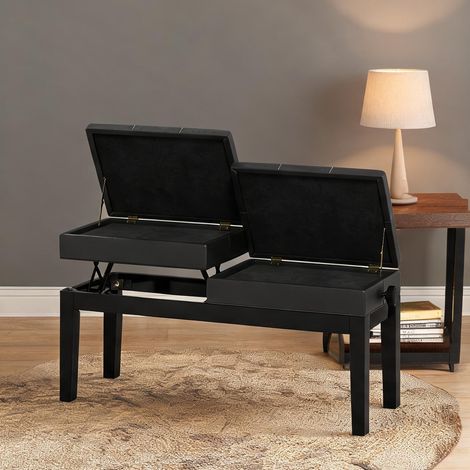 Banc de piano double réglable avec rangement simili cuir noir (1/5)