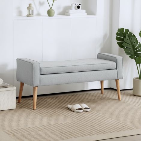 Banco de Almacenaje con Tapa Abatible y Patas de Madera para Dormitorio Salón Entrada 120x45x54 cm Gris Claro (1/5)