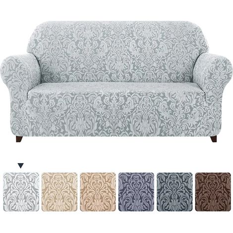 Housse de canapé 3 places en jacquard damas gris clair (1/5)