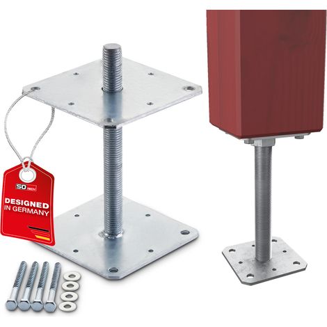 SOTECH Pfostenbeschlag Stützträger Gewinde M24 Stahl feuerverzinkt höhenverstellbar zum Aufschrauben, witterungsbeständig, 160 x 160 x 250 mm - 1 Stück