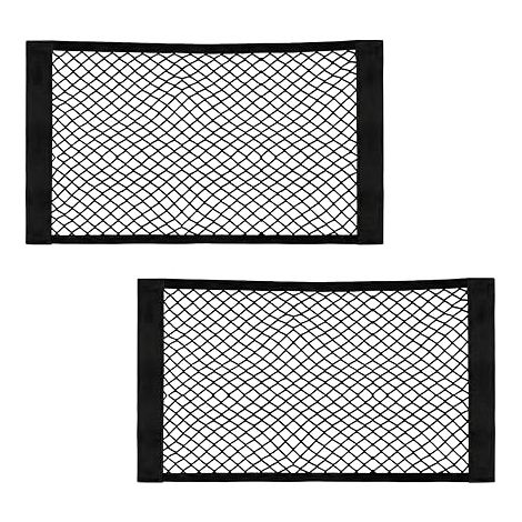 Lot de 2 filets de coffre de voiture avec fermeture - 40 x 25 cm - Filet élastique pour voiture SUV - Organiseur universel pour coffre de voiture - Sac en filet pour rangement sûr et rangement des (1/5)