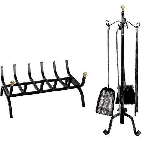 SET DI ATTREZZI PER CAMINO CON BRUCIALEGNA .4 UTENSILI E STAND CON POMELLI ORO (1/4)