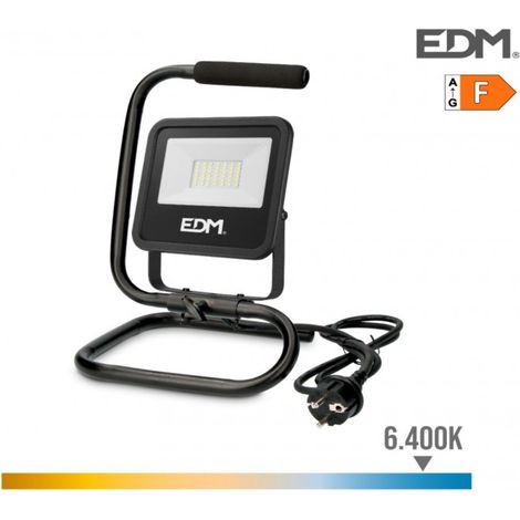 Foco proyector led con pie 30 w, 2370 lm, 6400 k, luz fría, black series, 22 x 21 x 32 cm (1/3)