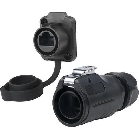 Kit de connecteurs LP-20 RJ45 CAT6 étanche IP68, adaptateur de câble réseau à deux broches pour montage sur panneau, noir (1/5)