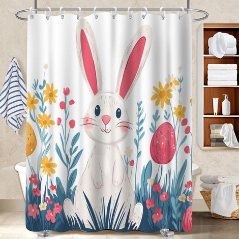 Ensemble rideau de douche polyester avec anneaux 180x180 esthétique bâche polyester douche pour célibataire actif (1/5)