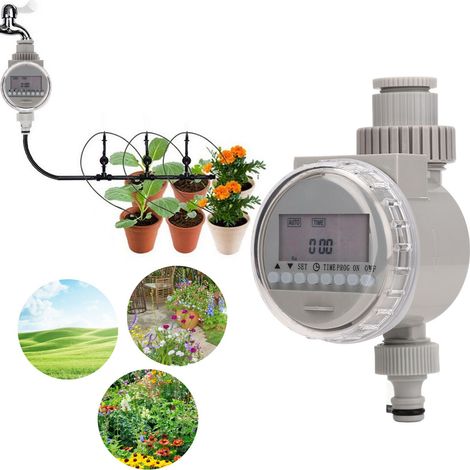 Programmateur d'arrosage automatique solaire, programmateur d'arrosage solaire avec écran LCD, idéal pour les pelouses et jardins. Fonctionne à l'énergie solaire et permet un gain de temps de 50 %. (1/5)