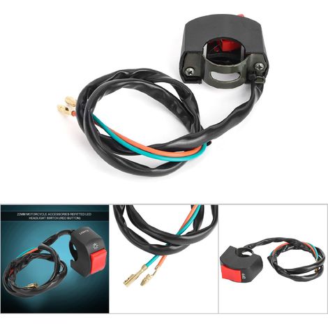 Interrupteur Marche/Arrêt LED pour Phare de Moto avec Bouton Rouge - Montage Guidon 7/8 Pouces (1/5)