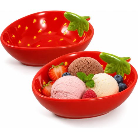 Lot de 2 bols à fraises en céramique polyvalents Assiettes à fruits et bols à dessert Bols de service mignons pour collations Fête et cuisine Décoration de table (1/5)