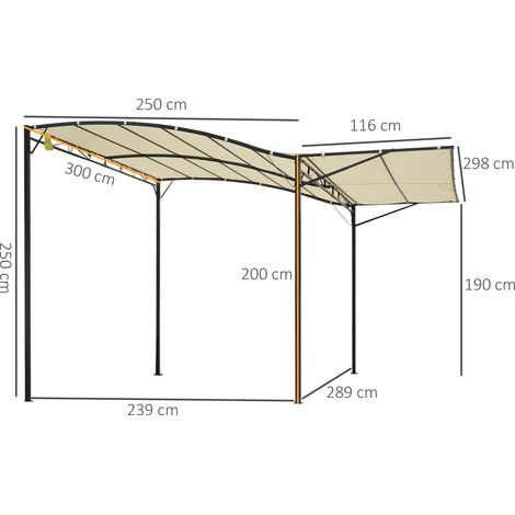 Auvent de jardin du kiosque avec auvent de soleil avec auvent latéral pliant protection UV en acier + polyester crème blanc + noir 3 x 2,5 m