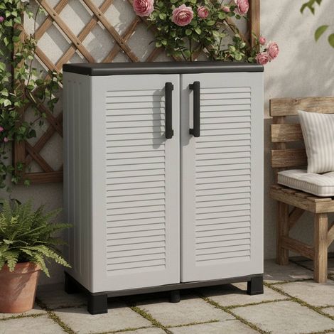 Dmora Mehrzweck Außen oder Innenschrank, niedriger Kleiderschrank mit 2 Türen und 1 Polypropylen Regal, 100% Made in Italy, 68x37h90 cm, graue Farbe (1/4)