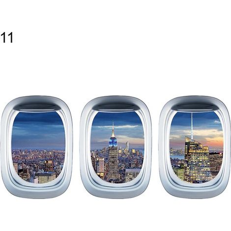 Lot de 3 autocollants muraux 3D auto-adhésifs représentant des avions, avec vue sur paysage, pour la maison - 11 (1/5)