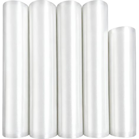 5 Rouleaux Sous Vide Alimentaire, Sacs Gaufrés à Découper 28 x 500 cm et 22 x 500 cm, Sans BPA, pour Machine de Mise Sous Vide, Conservation, Congélation et Cuisson en Cuisine (1/5)