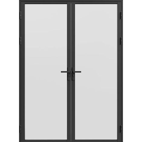 Vente-Unique – Bloc porte réversible à deux battants en aluminium et verre trempé dépoli – Dimensions H204 x L73 cm – Noir pour intérieur – Installation poussant gauche/droite