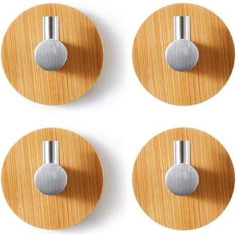 Stück Bambus-Wandhaken, Edelstahl-Bambushaken, selbstklebende Bambushaken, kein Bohren erforderlich, selbstklebende Handtuchhaken für Badezimmer, Toilette, Küche (Silber) (1/5)