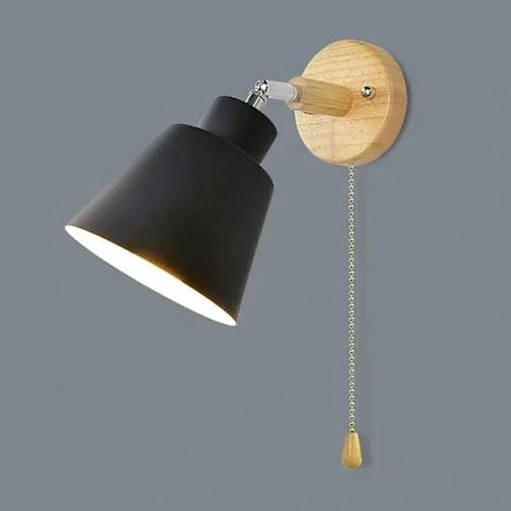 Applique murale avec interrupteur, fermeture éclair, rotation libre, 350°, lampe de chevet, style rétro, moderne, applique en bois, douille E27, applique d'intérieur, convient pour