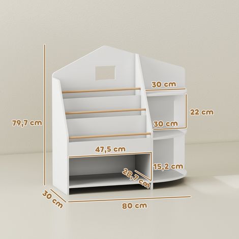 Étagère blanche 7 niveaux pour rangement livres et jouets d'enfant, bords sécurisés arrondis, capacité 40 kg, meuble de rangement robuste et stable (1/5)