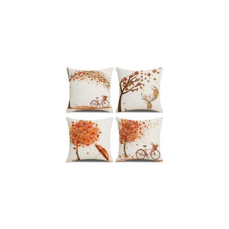 Set di 4 federe per cuscini 45x45 cm, con motivo a foglie d'acero autunnali arancioni, ideali per divano, letto, camera da letto, sedia e giardino.