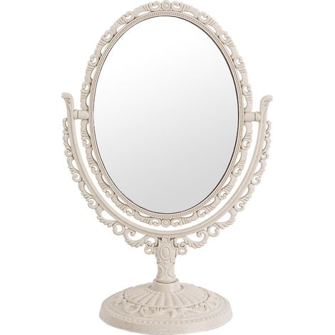 Schminkspiegel im Vintage-Shabby-Chic-Stil 360° drehbarer, doppelseitiger Kosmetikspiegel mit Ständer für die Schlafzimmerdekoration (1/5)