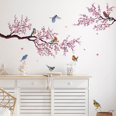 Sticker mural - 110 × 90 cm - Décoration murale - Stickers muraux Fleurs de cerisier - Décoration intérieure - Autocollant - Convient pour le jardin, le salon et la chambre (1/4)