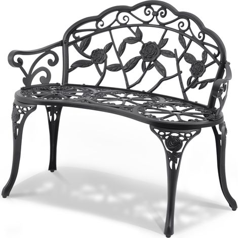 Mophorn 38,8“ Metall Gartenbank, 480 lbs Belastbarkeit, Outdoor Patio Sitzgelegenheiten mit Rückenlehne & Armlehnen, perfekt für Garten, Park, Hof, Veranda