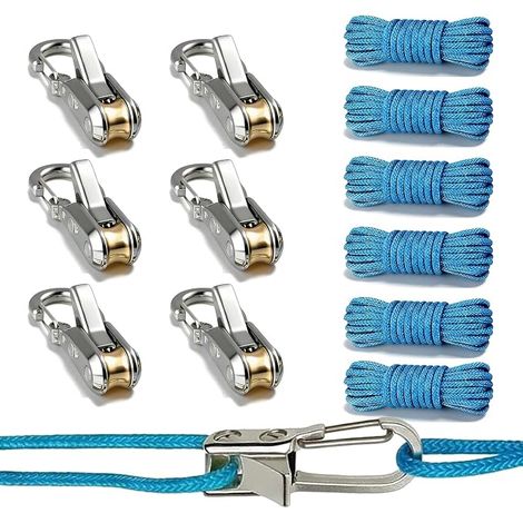 Quick Lock Rope Tensioner, 6pcs Truck Carabiners with Braided Rope, Tangle-free Adjustment System for Hammock, Tent, Camping, Tarpaulin, Luggage Attachment (1/5)