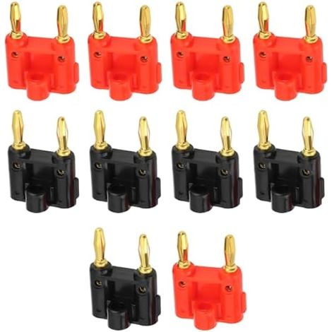 VGOL Lot de 10 Fiches Bananes Doubles de 4 Mm à Vis pour Câbles de Haut-Parleur Connecteur de Câble Plaqué Or Prise Banane pour Fils de Haut-Parleur (Noir Et Rouge) (1/5)