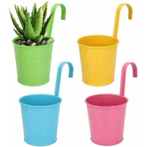 Hanging Metal Flower Pot with Drainage Hole - Ideal for Garden, Balcony, Decor - Set of 4 Pieces (1/5)
