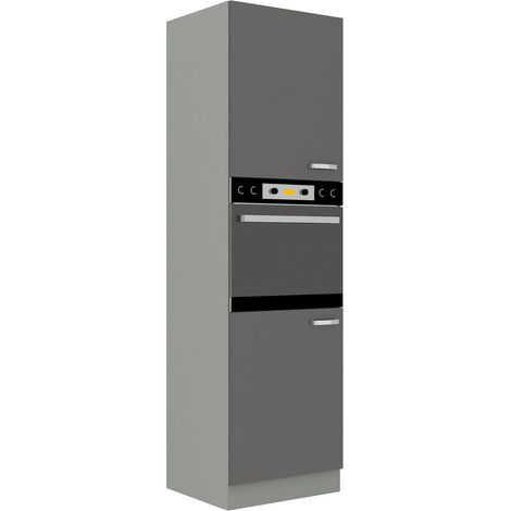Küchen Hochschrank 60cm Hochglanz Grau Küchenzeile Küchenblock Küche Grey Bianca (1/5)
