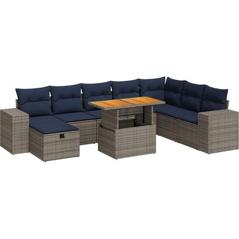 vidaXL Set Divano da Giardino 9pz con Cuscini Grigio Polyrattan Acacia (1/5)