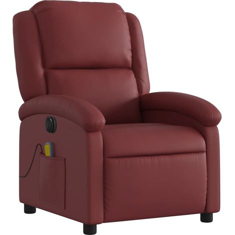 Poltrona relax TV reclinabile elettrica funzione massaggio 6 punti massaggio in PVC rosso bordeaux DEC027245