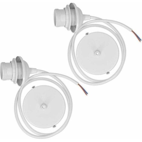 2x câble électrique pour lampe - Câble avec douille E27 et bague de fixation - Monture de suspension pour luminaire plafond - Blanc (1/4)
