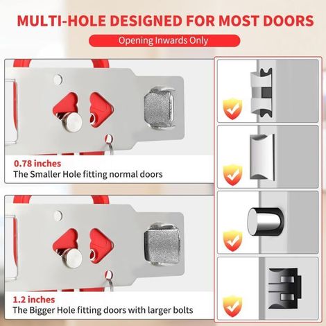 ALLIANDISLot de 2 serrures de porte portables pour empêcher les entrées non autorisées, verrouillage supplémentaire pour plus d'intimité et de sécurité dans la maison, l'hôtel (1/3)