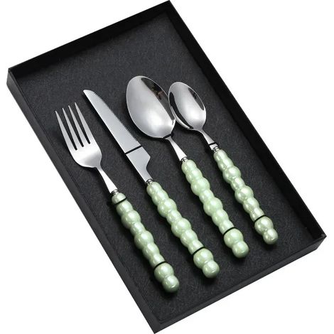(Vert) Vaisselle de luxe, poignée en céramique nacrée, acier inoxydable, style occidental (1/2)