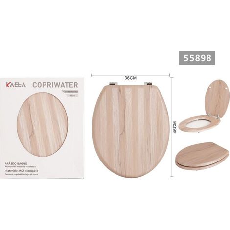 Kaela - Copriwater Universale In Mdf Stampato Legno Cerniere Regolabili 46 X 36 Cm 55898 - 3,5