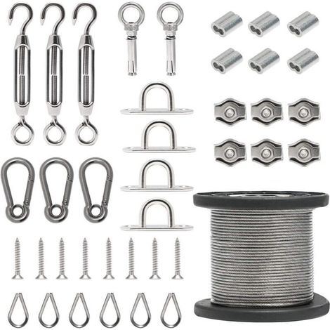 Câble Métallique 50m,304 Cable Acier Inoxydable,Tendeur Cable Inox,Treillis Plante Grimpante Exterieur,Corde À Linge