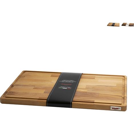 Tagliere di legno grande cucina bordo raccoglisugo 50x35x2cm Bisetti - Legno Naturale