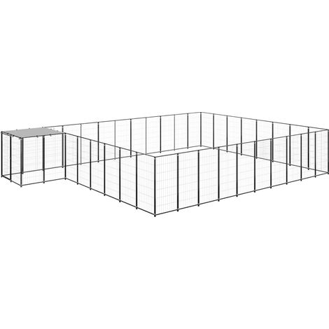 Chenil, Enclos Parc Cage pour animaux Noir 25,41 m² Acier LKF50019 (1/5)