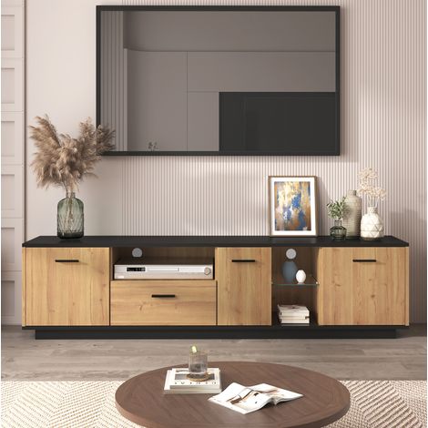 MEUBLIV mobile TV 180 x 37 x 45 cm nero e legno – 3 ante, LED 16 colori (1/5)