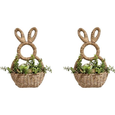 Set aus 2 hängenden, hasenförmigen Körben, Frühlingsdekoration, handgeflochtene Osterkörbe aus Weide, zur Dekoration (1/5)