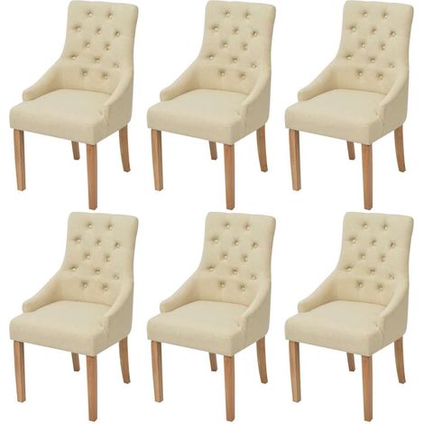 vidaXL Sillas de comedor 6 unidades tela color crema (1/4)